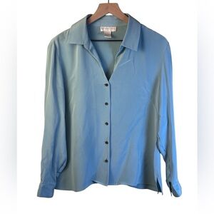 Doncaster Light Blue Button-Down Shirt 100% Silk Vneck Size 14